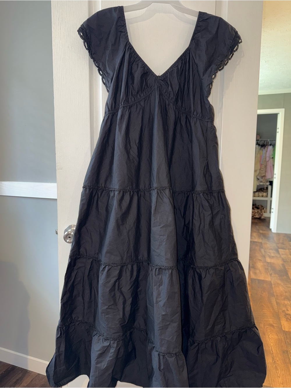 Arula Black Tiered V-Neck Maxi Dress